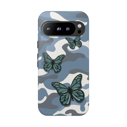 Google Pixel 9 Pro / Glossy Phone Case - Light Blue Butterfly Camo Phone Case