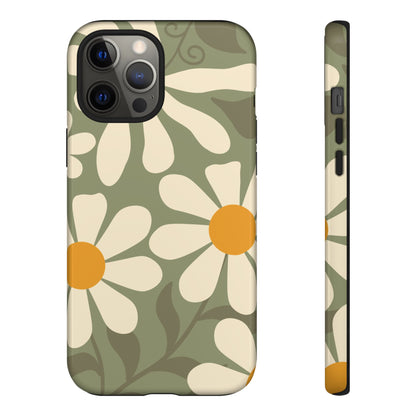 iPhone 12 Pro Max / Glossy Phone Case - ’Retro Green Daisy Pattern #2’ Phone Case