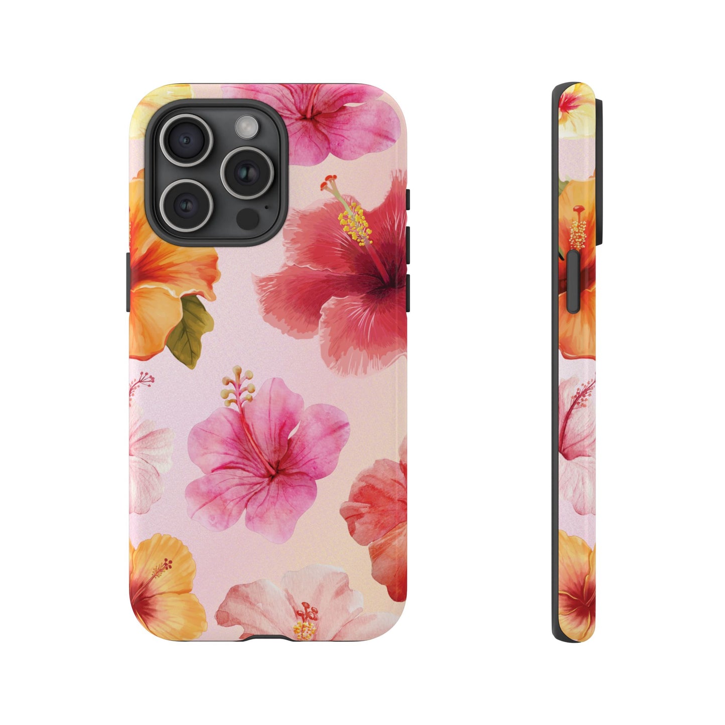 iPhone 15 Pro Max / Glossy Phone Case - ’Pink Hibiscus Pattern #2’ Phone Case