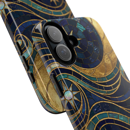 Elegant Navy & Gold Crescent Moon Mosaic Phone Case