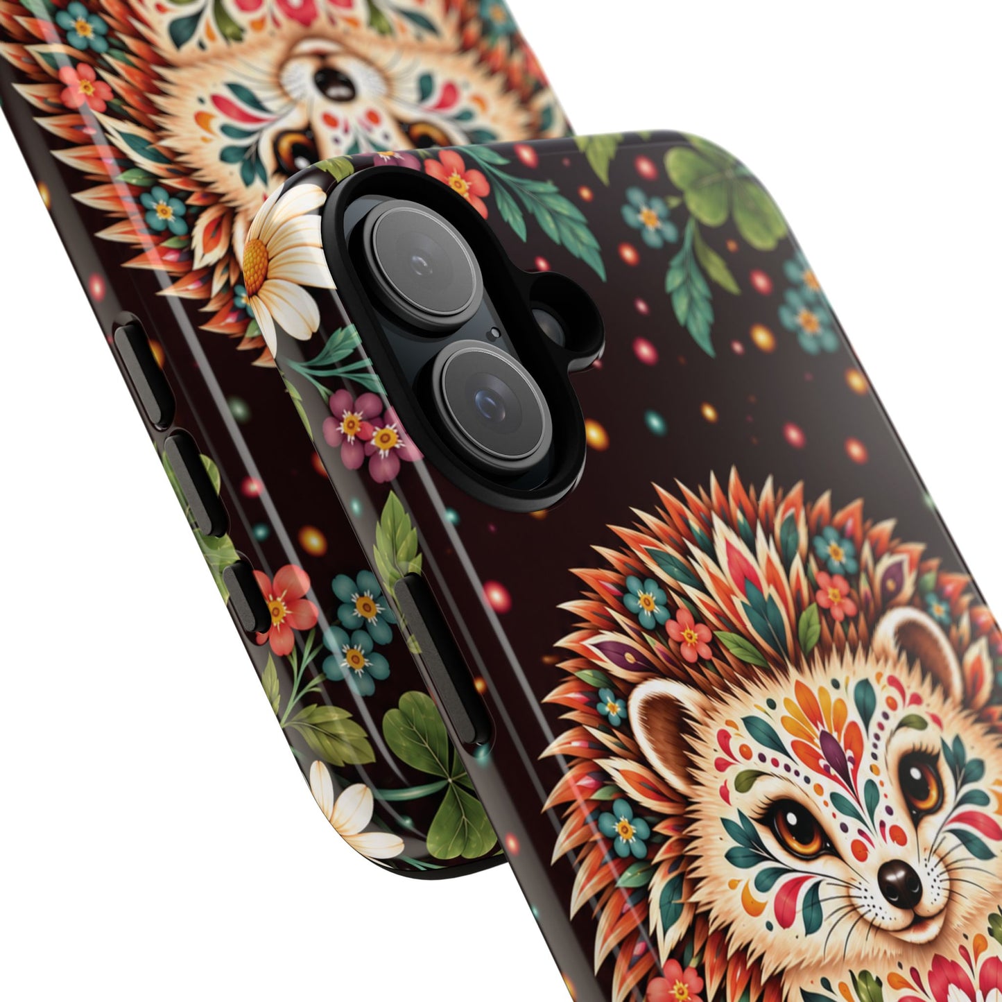 Vibrant Terracotta and Teal Calavera Hedgehog Phone Case - Multicolor Phone Case
