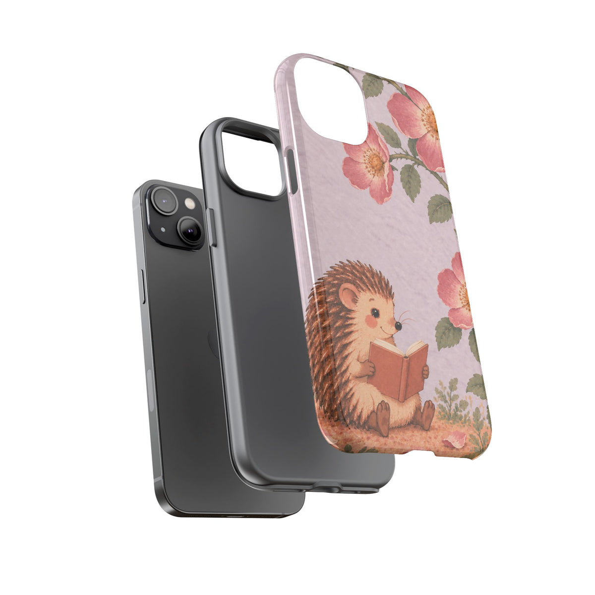 Whimsical Lilac Hedgehog and Wild Rose Phone Case - Purple Phone Case