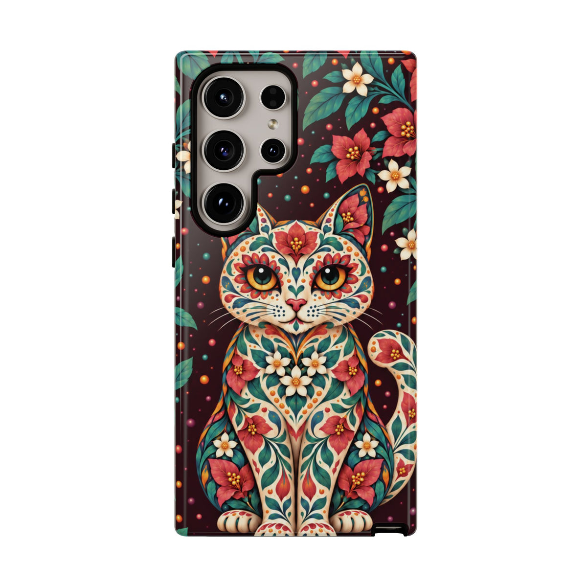 Vibrant Terracotta and Teal Calavera Cat Phone Case - Multicolor Phone Case - Samsung Galaxy S24 Ultra / Glossy