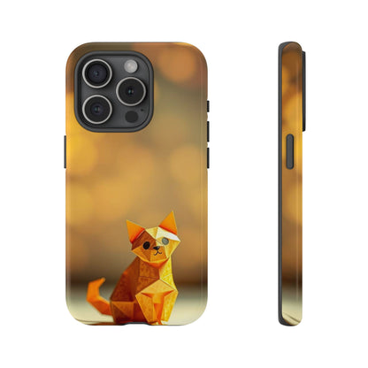 iPhone 15 Pro / Glossy Phone Case - Origami Cat Design Phone Case
