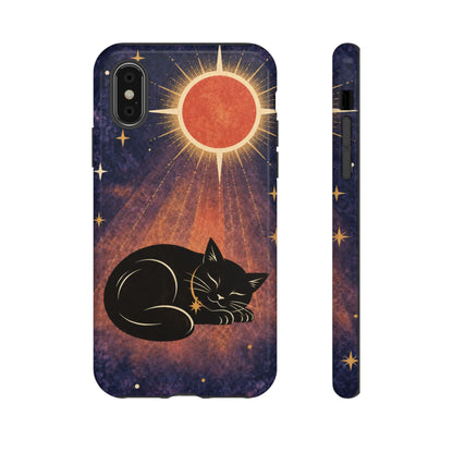 Whimsical Violet Celestial Black Cat Phone Case