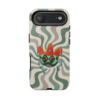 iPhone 17 Air / Glossy Phone Case - Venetian Jester Mask – Green Retro Soft Revival Phone Case