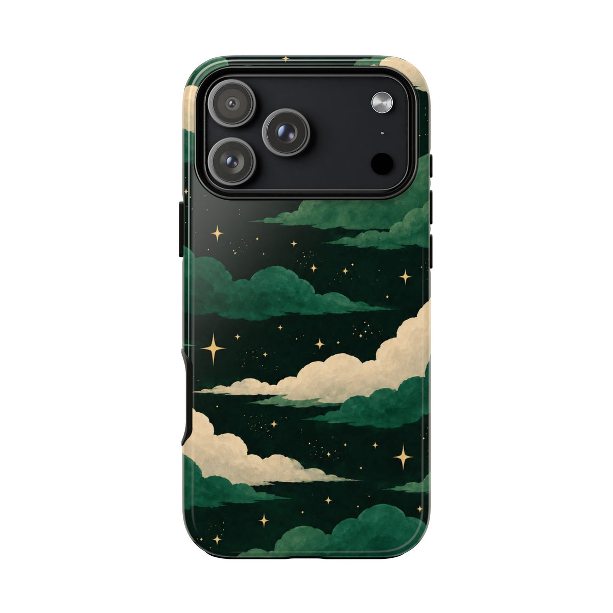 Illustrated Emerald Green Clouds & Stars Phone Case