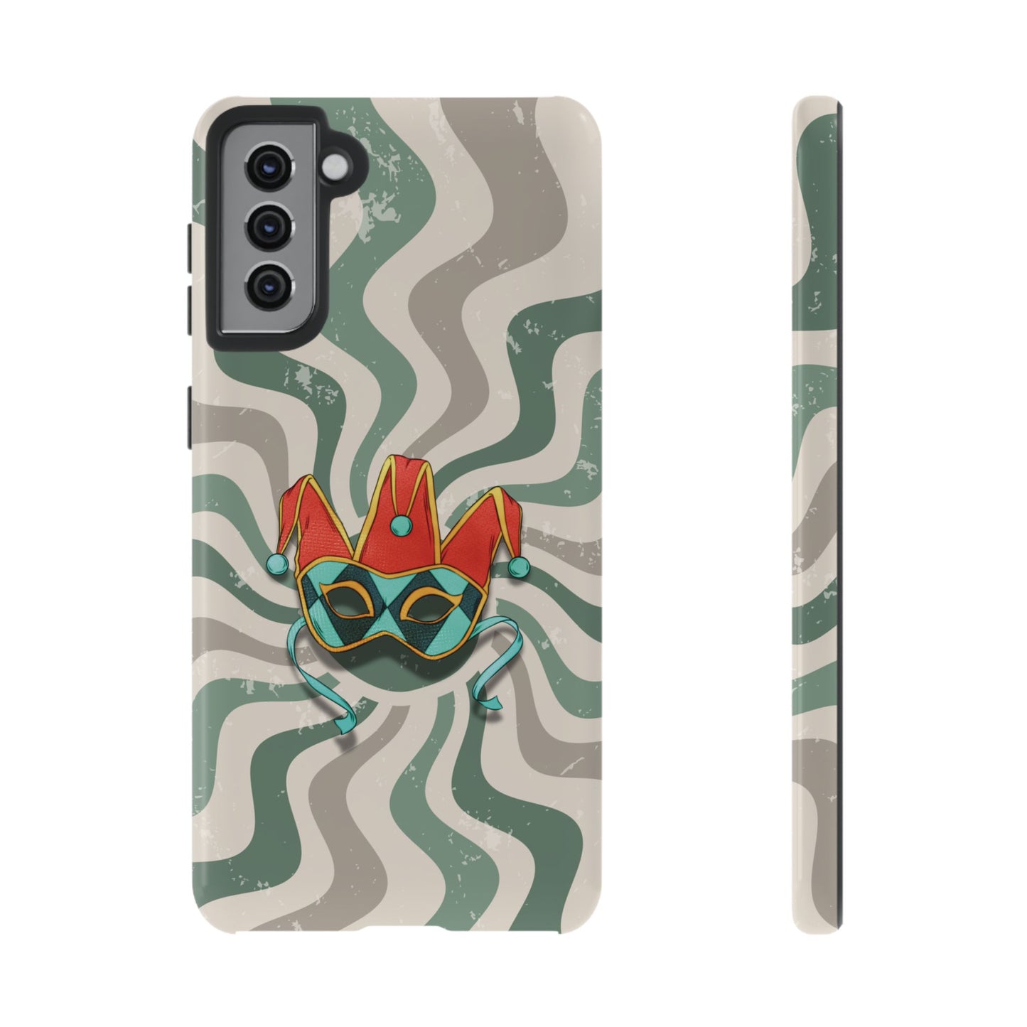 Samsung Galaxy S21 Plus / Glossy Phone Case - Venetian Jester Mask – Green Retro Soft Revival Phone Case