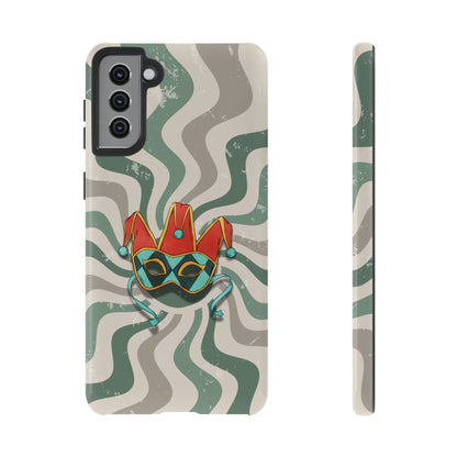 Samsung Galaxy S21 Plus / Glossy Phone Case - Venetian Jester Mask – Green Retro Soft Revival Phone Case