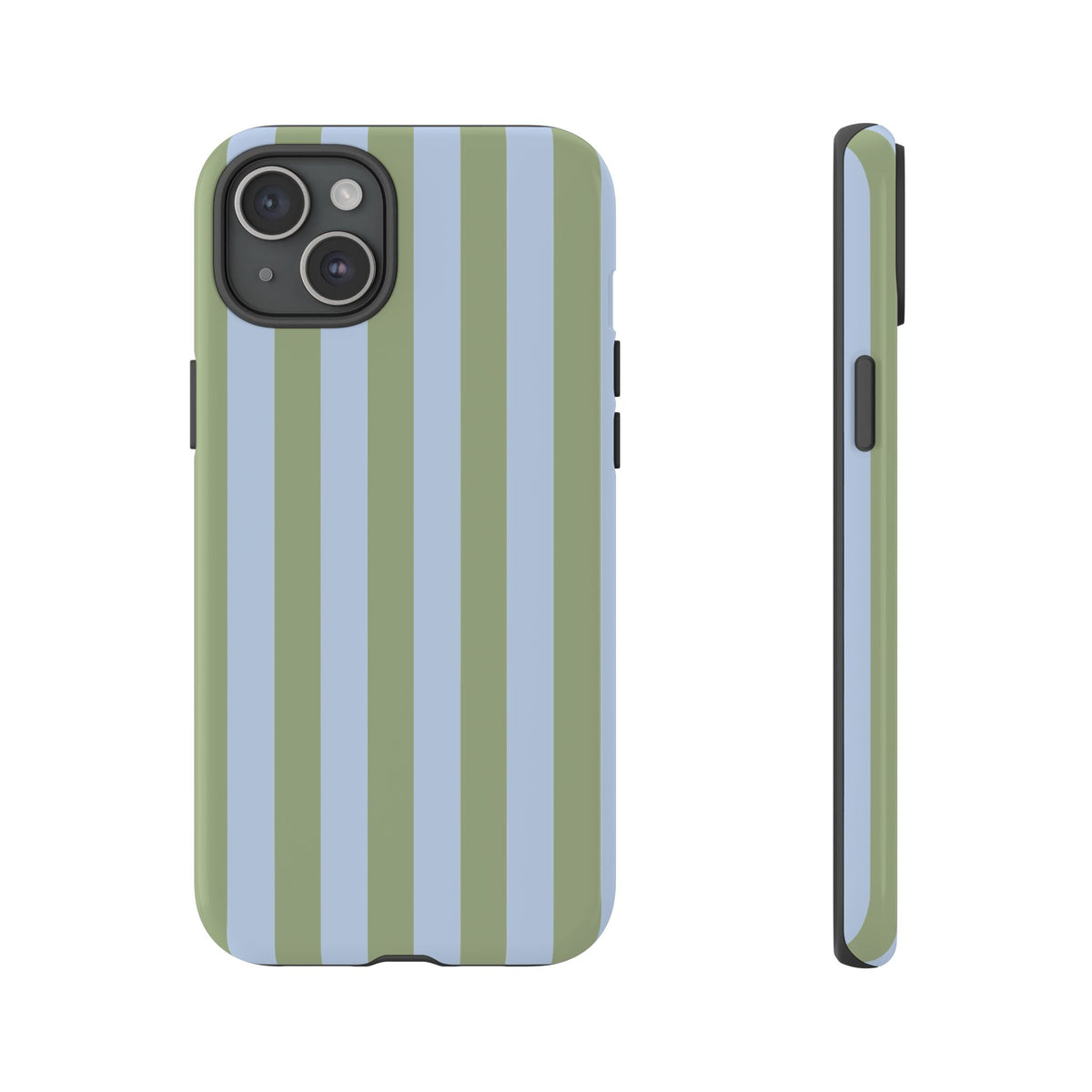 Trendy Ice Blue & Green Stripe Pattern Phone Case - Blue Phone Case - iPhone 15 Plus / Glossy