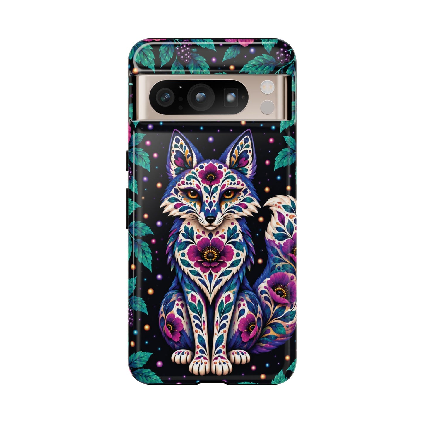 Vibrant Purple and Teal Calavera Fox Phone Case - Multicolor Phone Case - Google Pixel 8 Pro / Glossy
