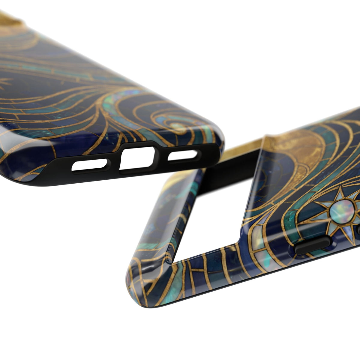 Elegant Navy & Gold Crescent Moon Mosaic Phone Case