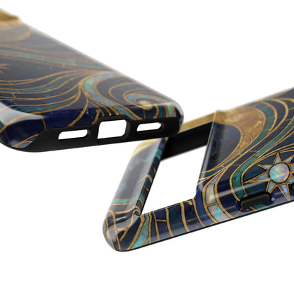 Elegant Navy & Gold Crescent Moon Mosaic Phone Case