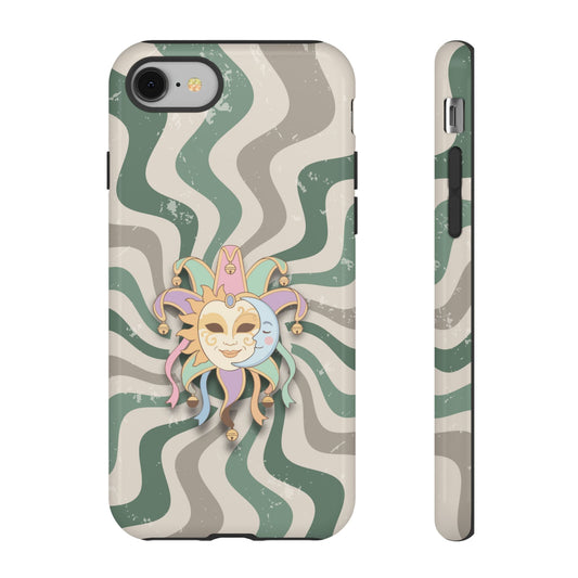 iPhone 8 / Glossy Phone Case - Sun & Moon Jester Mask – Green Retro Wave Phone Case