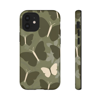iPhone 12 Mini / Glossy Phone Case - Minimalist Olive Green Butterfly Pattern Phone Case