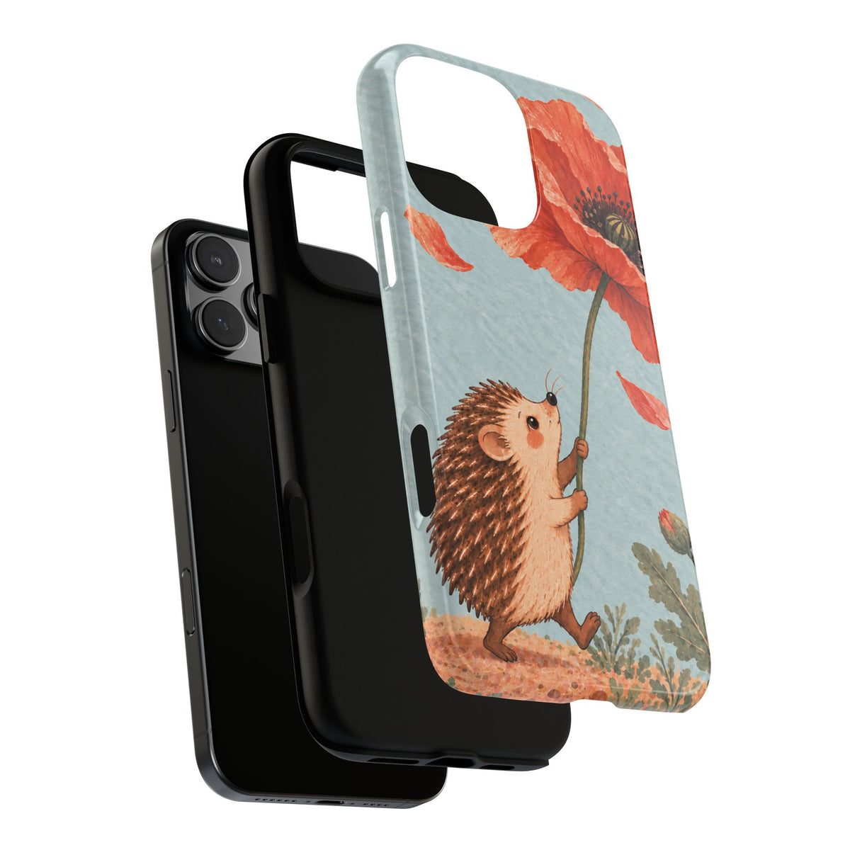 Whimsical Pale Blue Hedgehog and Poppy Phone Case - Blue Phone Case