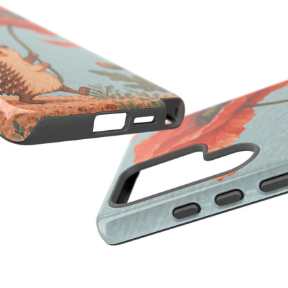 Whimsical Pale Blue Hedgehog and Poppy Phone Case - Blue Phone Case