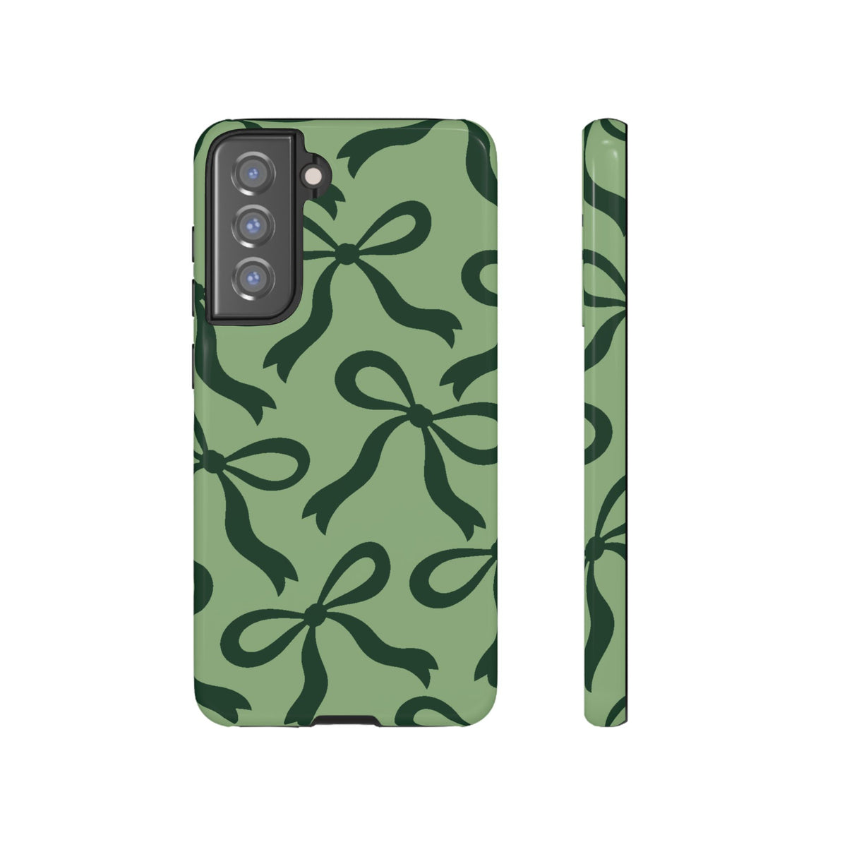 Bold Sage Green and Forest Green Bow Pattern Phone Case - Green Phone Case - Samsung Galaxy S21 FE / Glossy