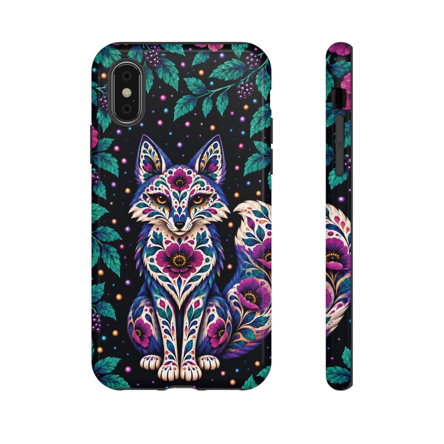 Vibrant Purple and Teal Calavera Fox Phone Case - Multicolor Phone Case - iPhone XS / Glossy