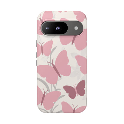 Minimalist Cream & Pink Butterfly Pattern Phone Case - White Phone Case - Google Pixel 9 / Glossy