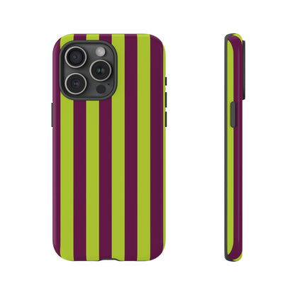 Trendy Neon Lime Green & Plum Stripe Pattern Phone Case - Green Phone Case - iPhone 15 Pro Max / Glossy