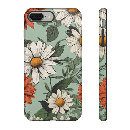 iPhone 8 Plus / Glossy Phone Case - Boho Chic Daisies Floral Pattern ’White & Orange’ Phone Case