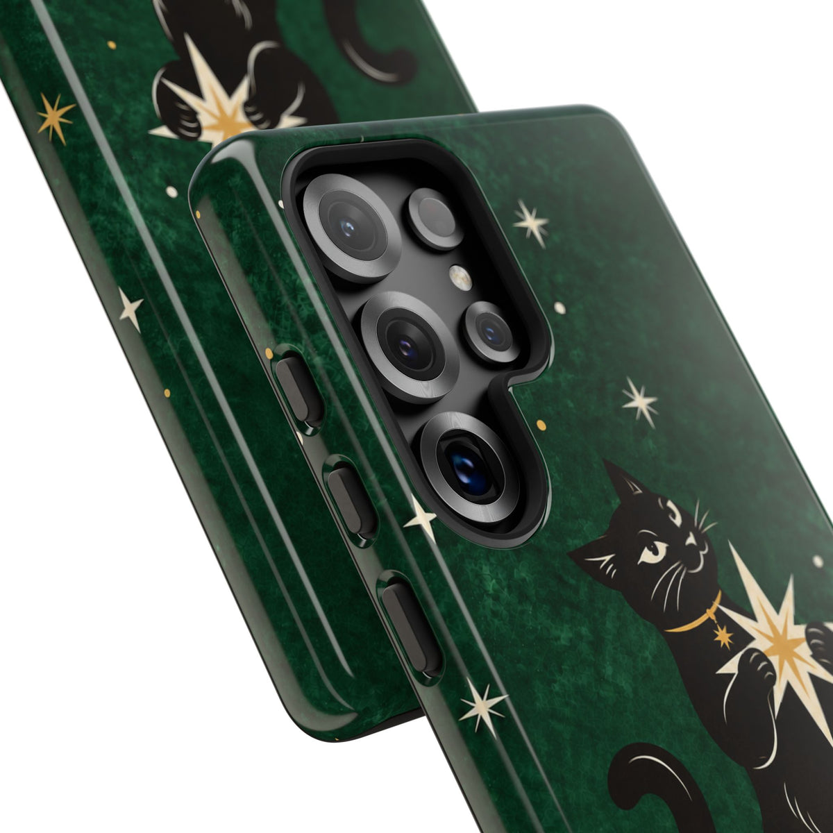 Forest Green Celestial Black Cat Phone Case - Green Phone Case