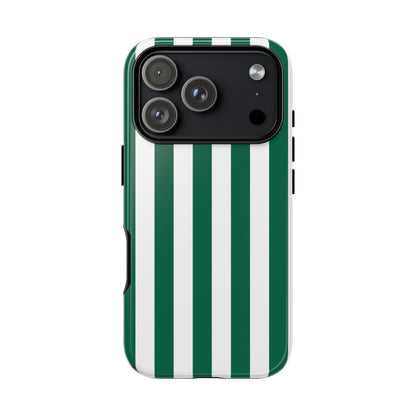 iPhone 17 Pro / Glossy Phone Case - Simple Green & White Stripe Pattern Phone Case
