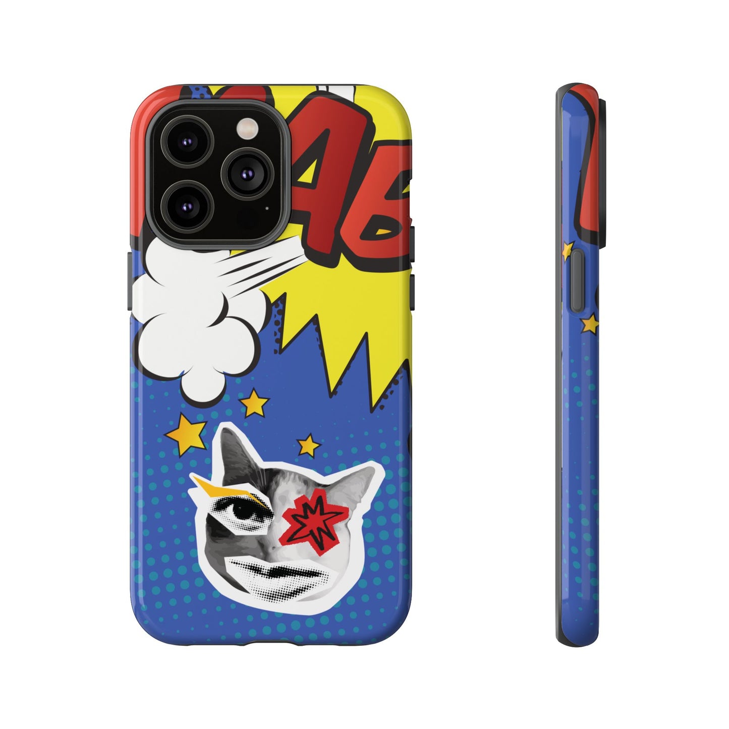 iPhone 14 Pro Max / Glossy Phone Case - Bold Blue Pop Art Cat Phone Case
