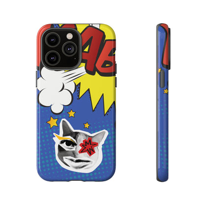 iPhone 14 Pro Max / Glossy Phone Case - Bold Blue Pop Art Cat Phone Case