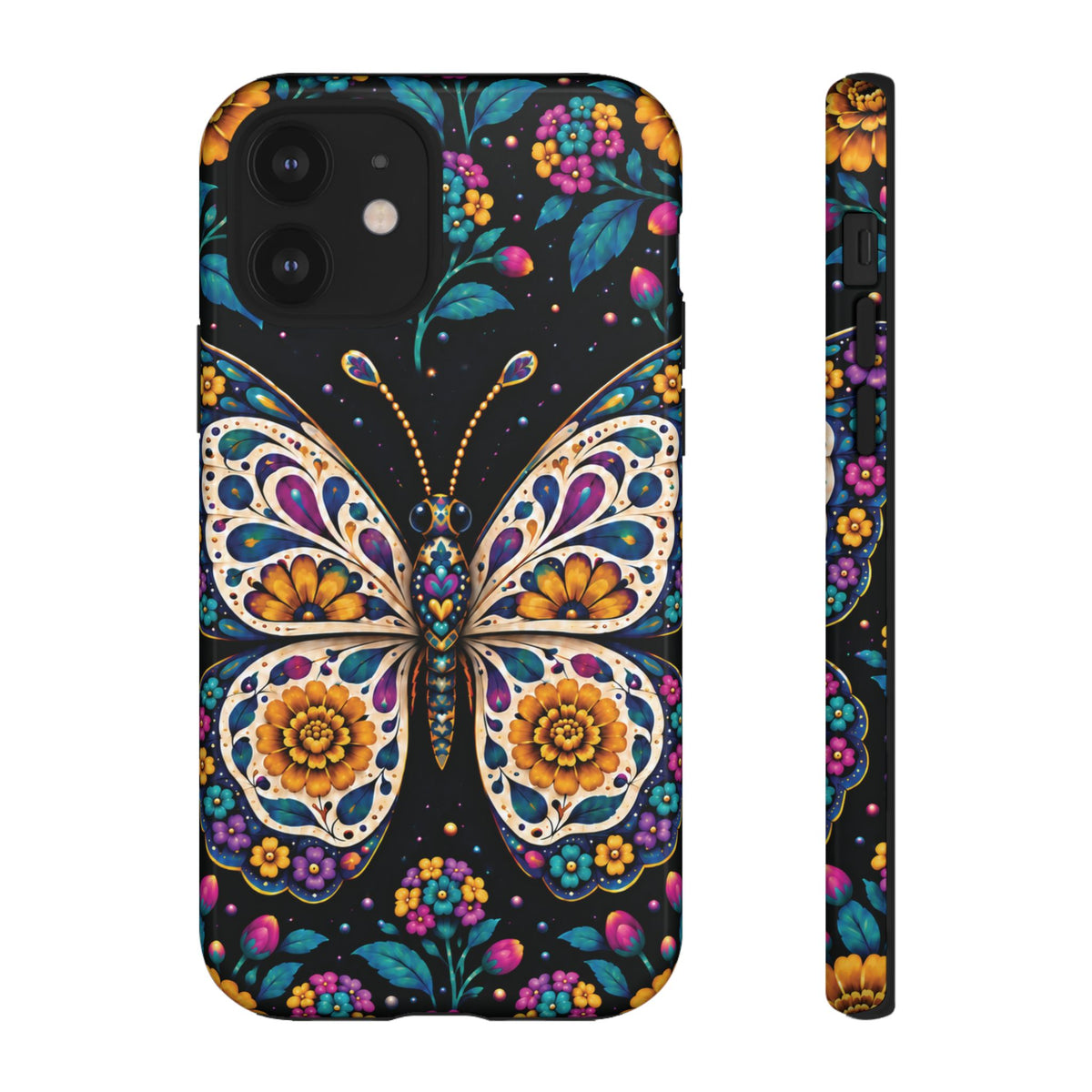 Vibrant Purple and Teal Calavera Butterfly Phone Case - Multicolor Phone Case - iPhone 12 / Glossy