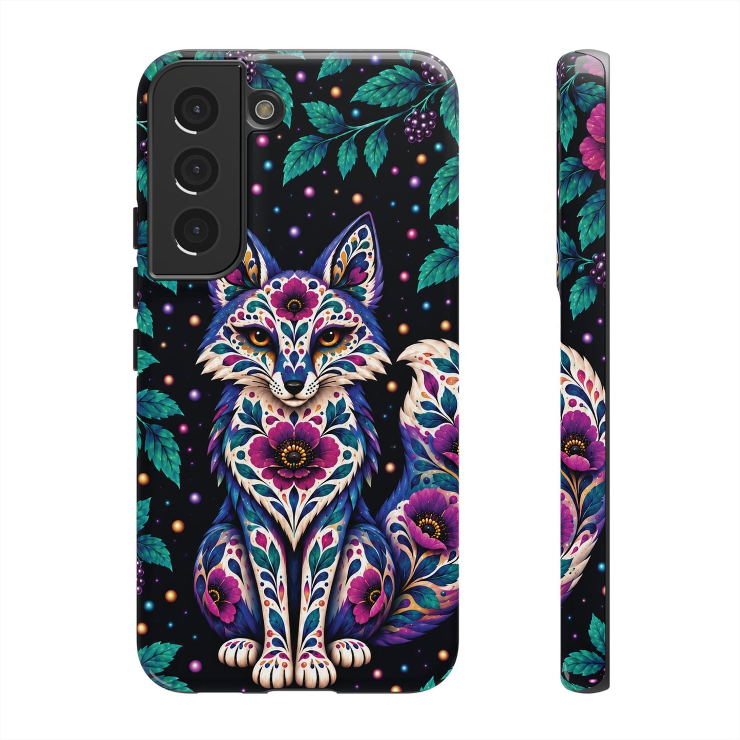 Vibrant Purple and Teal Calavera Fox Phone Case - Multicolor Phone Case - Samsung Galaxy S22 / Glossy