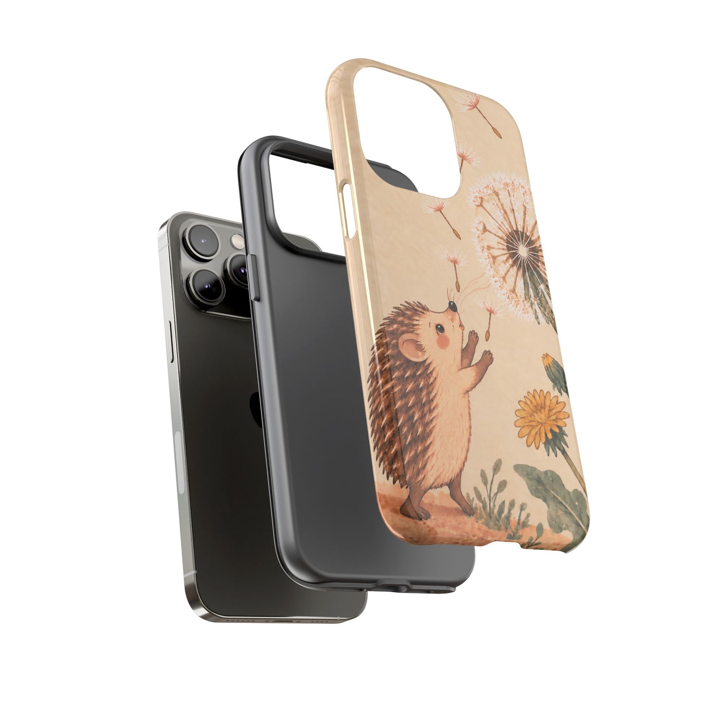 Whimsical Cream Hedgehog and Dandelion Phone Case - White Phone Case