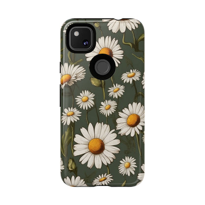 Boho Chic Daisies Floral Pattern "White & Green" Phone Case
