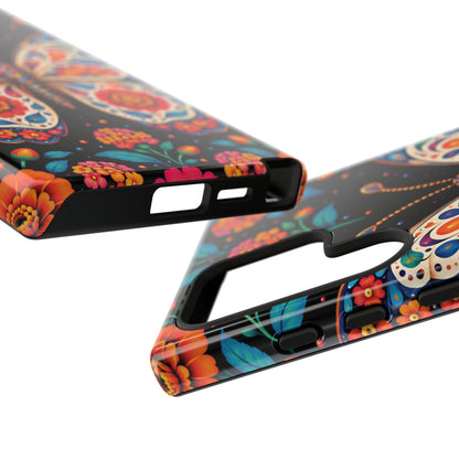 Vibrant Orange and Turquoise Calavera Butterfly Phone Case - Multicolor Phone Case