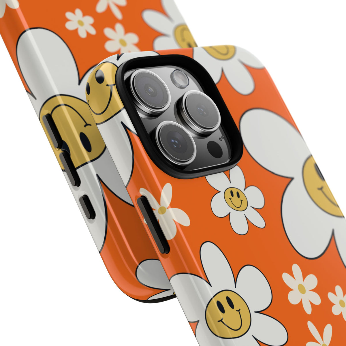 Fun Retro Daisy Pattern with Orange Background Phone Case - Orange Phone Case