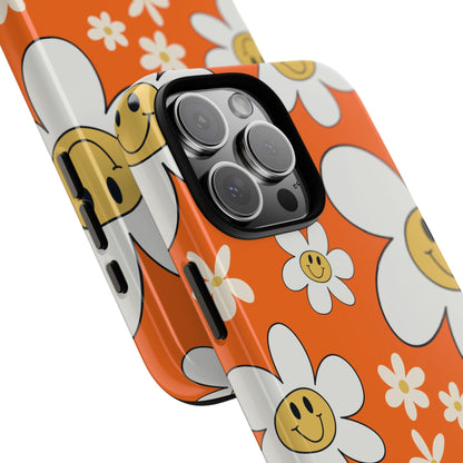 Fun Retro Daisy Pattern with Orange Background Phone Case - Orange Phone Case