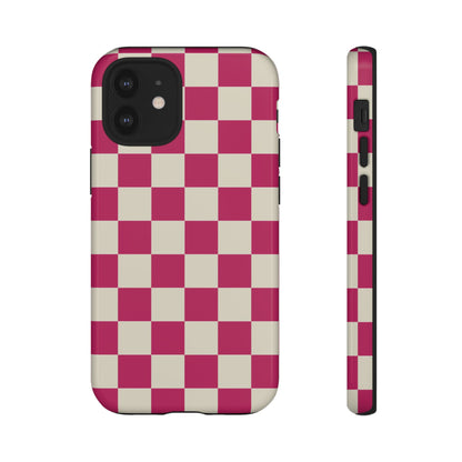 Pink & White Checked Pattern Phone Case - Pink Phone Case - iPhone 12 Mini / Glossy