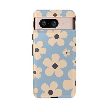 Google Pixel 8 / Glossy Phone Case - Cute Light Blue & Cream Daisy Pattern Phone Case