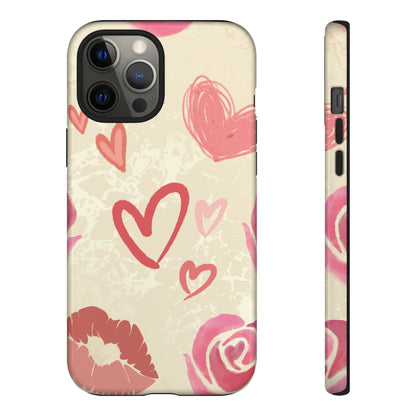 Cute Pink Heart & Rose Pattern Phone Case - Pink Phone Case - iPhone 12 Pro Max / Glossy