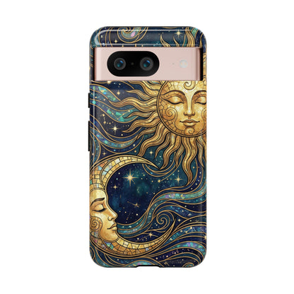 Elegant Teal & Gold Sun and Moon Phone Case
