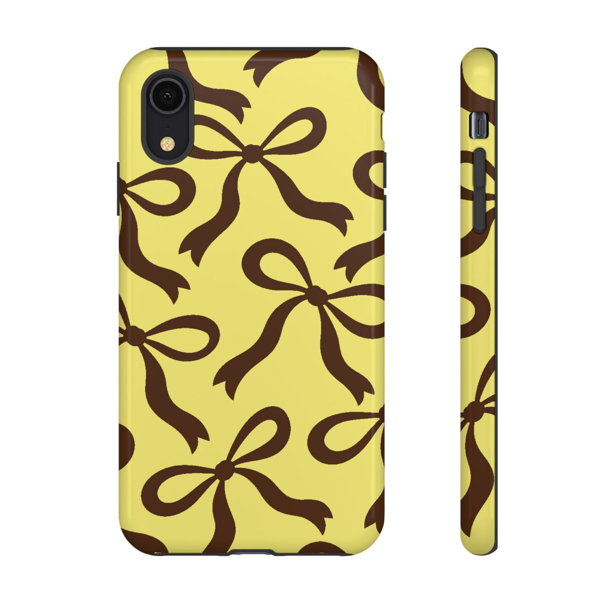 Bold Butter Yellow and Chocolate Brown Bow Pattern Phone Case - Yellow Phone Case - iPhone XR / Glossy