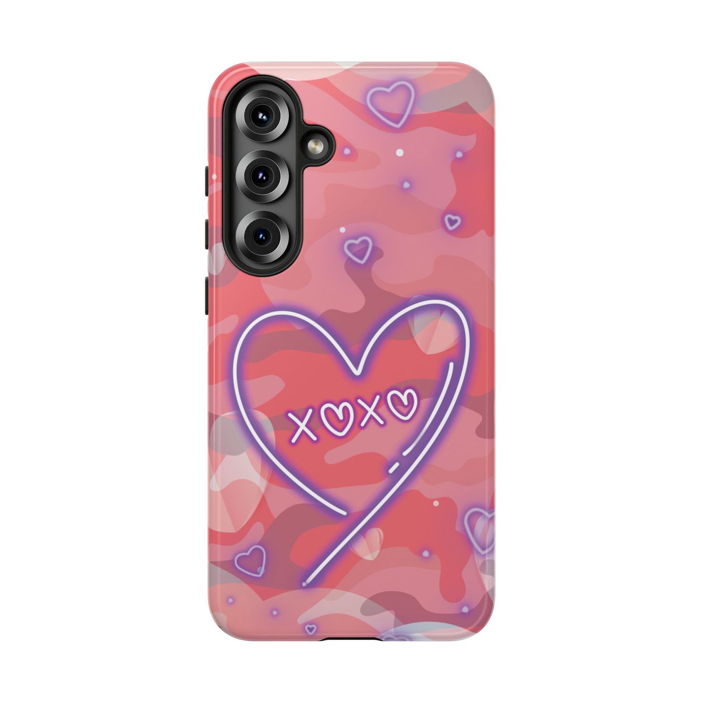 Love Heart Neon Camo Phone Case - Pink Phone Case - Samsung Galaxy S25 Plus / Glossy