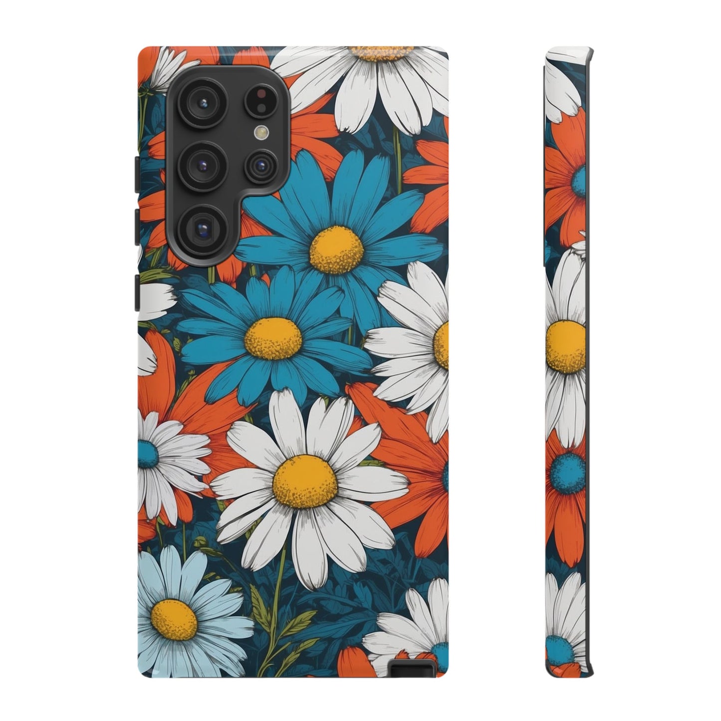 Samsung Galaxy S22 Ultra / Glossy Phone Case - Pop Art Daisies Illustration ’Red & Blue’ Phone Case
