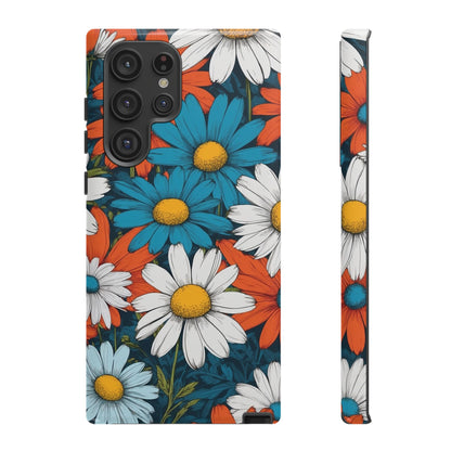Samsung Galaxy S22 Ultra / Glossy Phone Case - Pop Art Daisies Illustration ’Red & Blue’ Phone Case