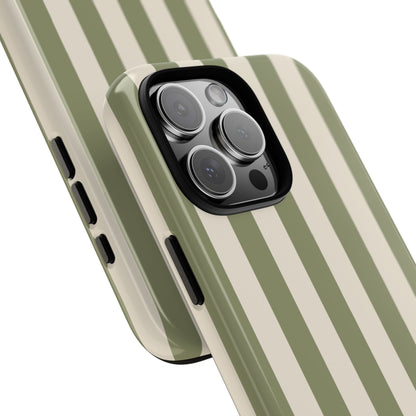 Olive & Beige Stripe Pattern Phone Case - Green Phone Case
