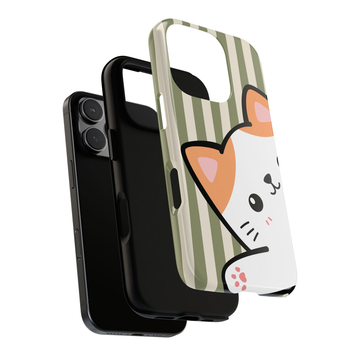 Playful Peakaboo Cat with Green Stripe Pattern Phone Case - Green Phone Case