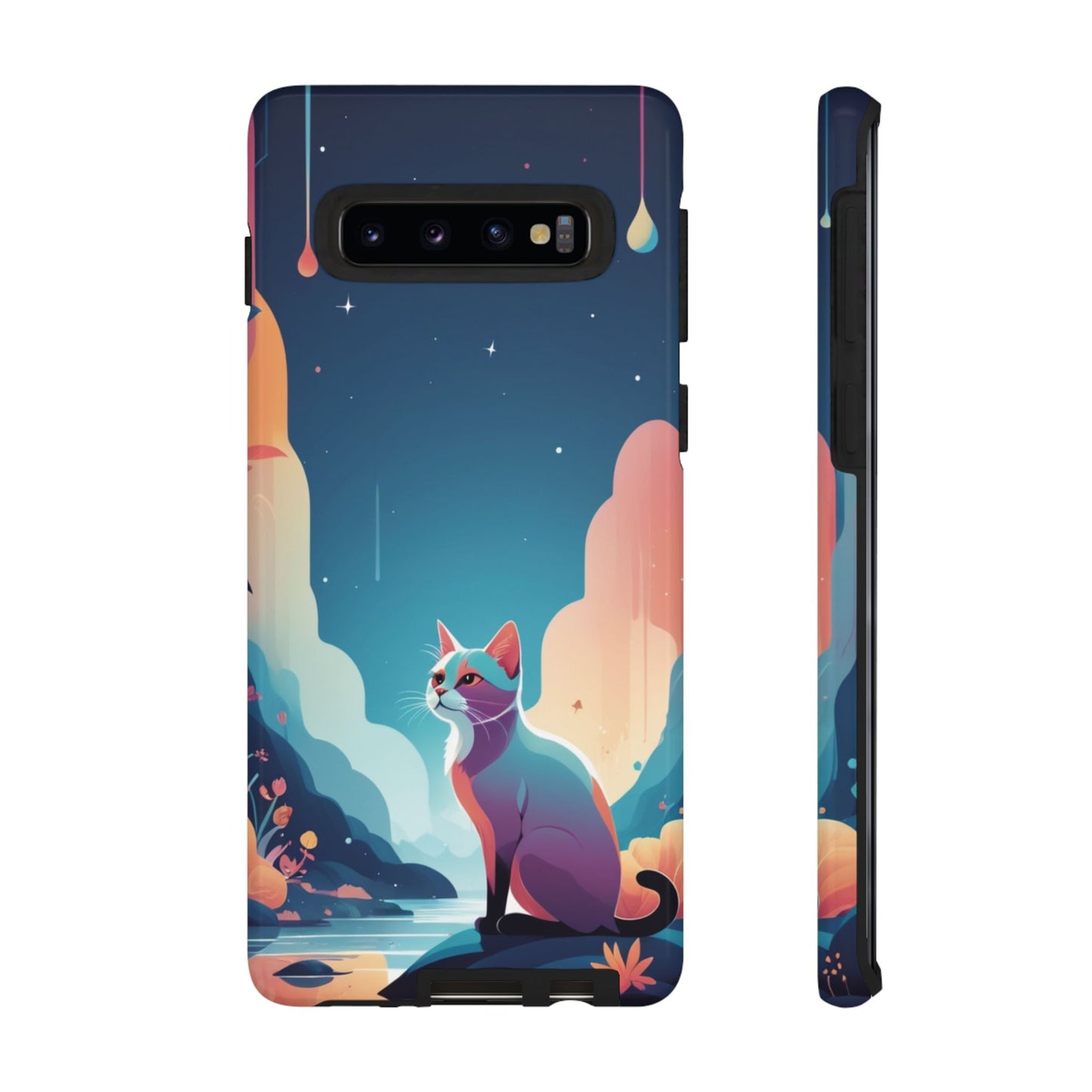 Samsung Galaxy S10 / Glossy Phone Case - Stylised Cat Design Phone Case