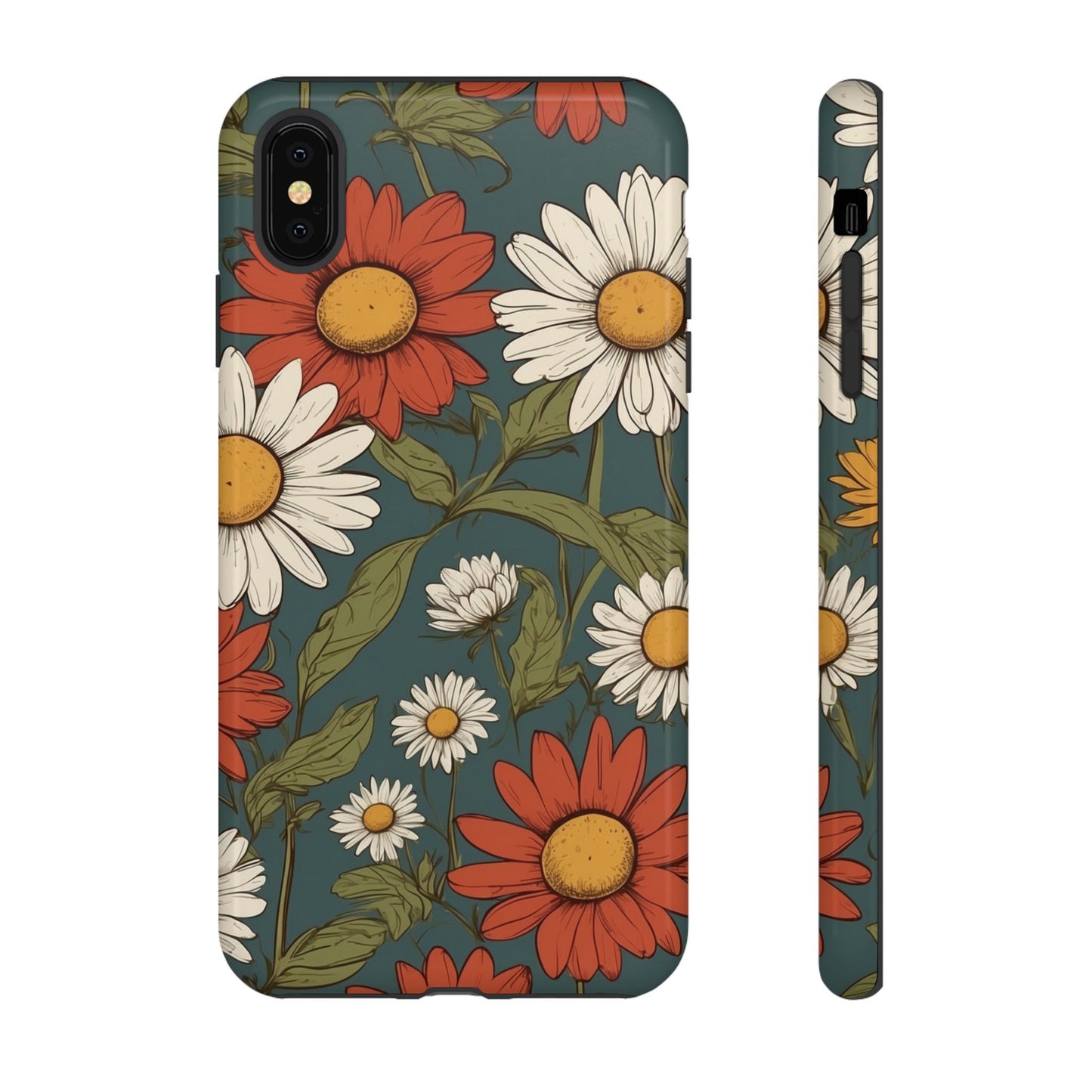iPhone XS MAX / Glossy Phone Case - Boho Chic Daisies Floral Pattern ’White & Red’ Phone Case