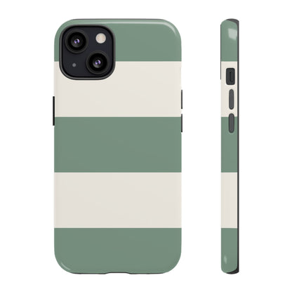 iPhone 13 / Glossy Phone Case - Green & White Horizontal Stripe Pattern Phone Case